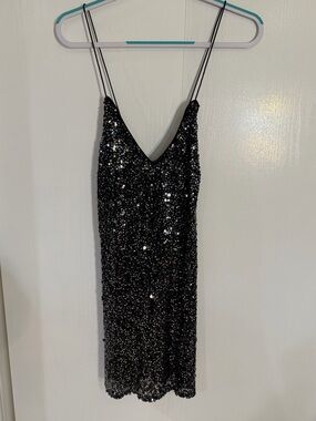 Lulu's Black Sequin Slip Mini Dress